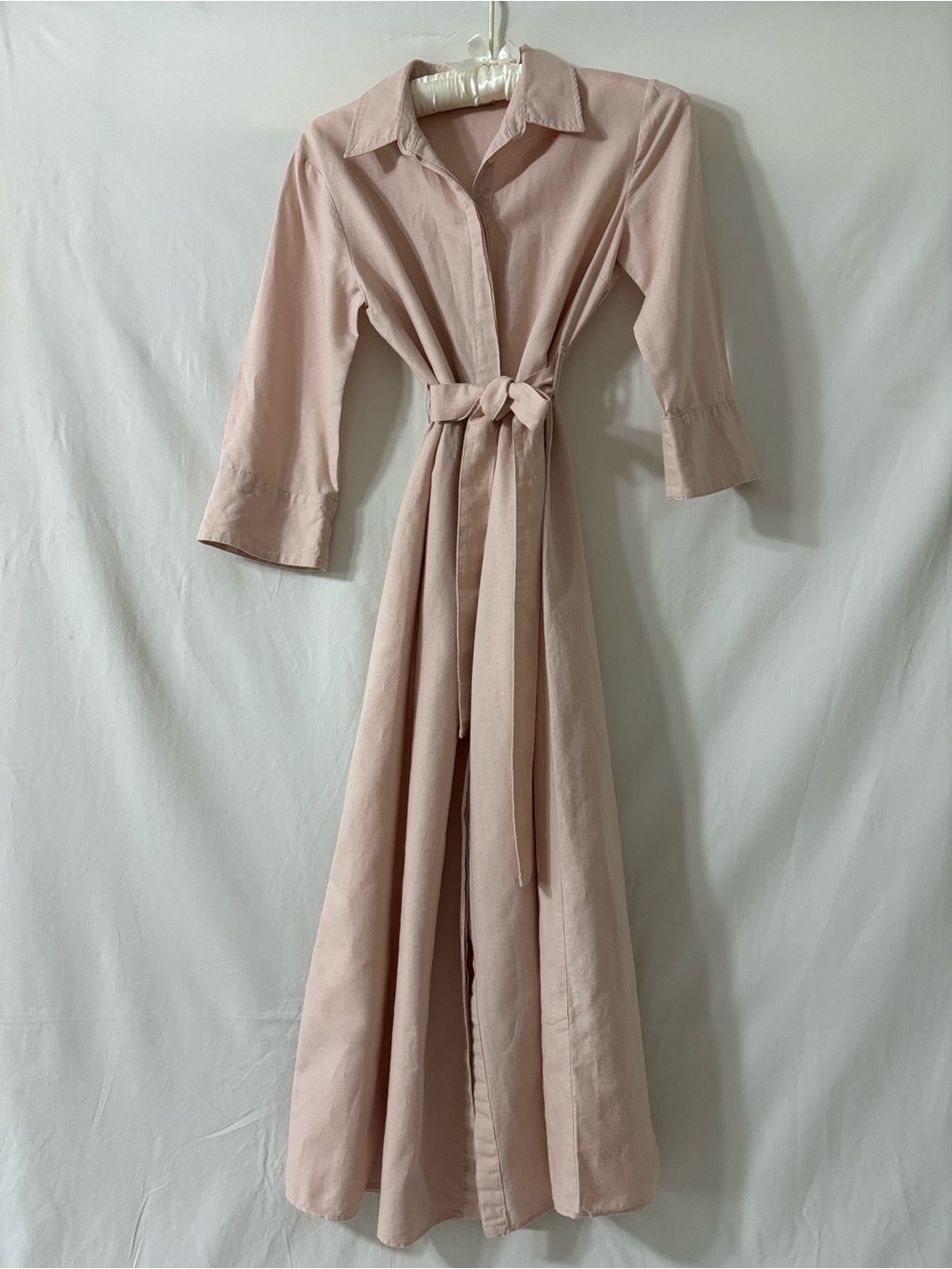 Zara Maxi Shirt Dress with Waist Tie - Light Blush